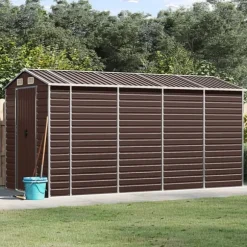 Haveskur i galvaniseret stål - Praktisk og robust opbevaring | Farve: Brun | Størrelse: 191x385x198 cm