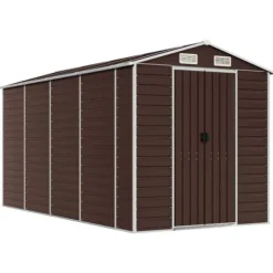 Haveskur i galvaniseret stål - Praktisk og robust opbevaring | Farve: Brun | Størrelse: 191x385x198 cm