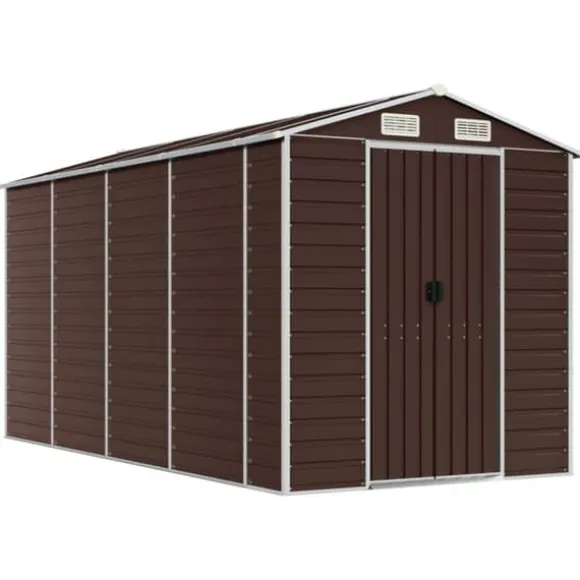 Haveskur i galvaniseret stål - Praktisk og robust opbevaring | Farve: Brun | Størrelse: 191x385x198 cm