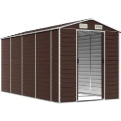 Haveskur i galvaniseret stål - Praktisk og robust opbevaring | Farve: Brun | Størrelse: 191x385x198 cm