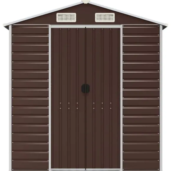 Haveskur i galvaniseret stål - Praktisk og robust opbevaring | Farve: Brun | Størrelse: 191x385x198 cm