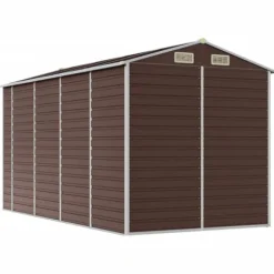 Haveskur i galvaniseret stål - Praktisk og robust opbevaring | Farve: Brun | Størrelse: 191x385x198 cm