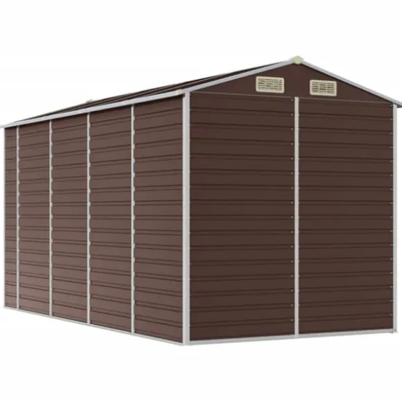 Haveskur i galvaniseret stål - Praktisk og robust opbevaring | Farve: Brun | Størrelse: 191x385x198 cm