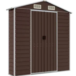 Haveskur i galvaniseret stål - Praktisk og robust opbevaring | Farve: Brun | Størrelse: 191x385x198 cm
