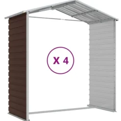 Haveskur i galvaniseret stål - Praktisk og robust opbevaring | Farve: Brun | Størrelse: 191x385x198 cm