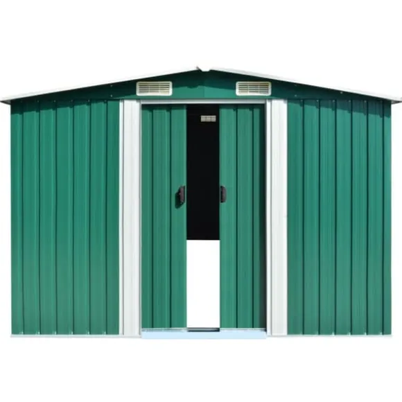 Haveskur i galvaniseret stål - Holdbart opbevaringshus | Størrelse: 257x990x181 cm | Farve: Grøn