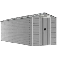 Haveskur i galvaniseret stål - Multifunktionel opbevaring | Farve: Lysegrå | Størrelse: 191x555x198 cm