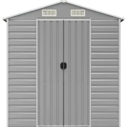 Haveskur i galvaniseret stål - Multifunktionel opbevaring | Farve: Lysegrå | Størrelse: 191x555x198 cm