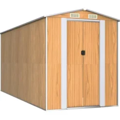 Haveskur i galvaniseret stål - Rummeligt opbevaringsskur | Farve: Lysebrun | Størrelse: 192x440x223 cm