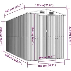 Haveskur i galvaniseret stål - Rummeligt opbevaringsskur | Farve: Lysebrun | Størrelse: 192x440x223 cm