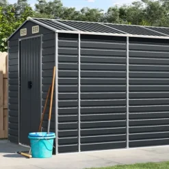 Haveskur i galvaniseret stål - Robust opbevaring | Farve: Antracitgrå | Størrelse: 191x640x198 cm