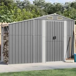Haveskur i galvaniseret stål - Multiskur til værktøjer | Størrelse: 277x93x179 cm | Farve: Grå