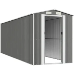 Haveskur i galvaniseret stål - Rummelig opbevaring | Farve: Lysegrå | Størrelse: 192x606x223 cm