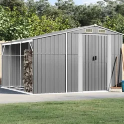 Haveskur i galvaniseret stål - Robust opbevaring | Farve: Grå | Størrelse: 277x279x179 cm