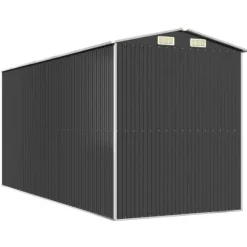 Haveskur i galvaniseret stål - Rummeligt opbevaringsskur | Farve: Antracitgrå | Størrelse: 192x440x223 cm