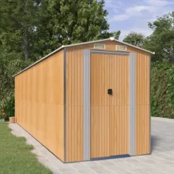 Haveskur i galvaniseret stål - Rummeligt opbevaringsskur | Farve: Lysebrun | Størrelse: 192x689x223 cm