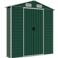 Haveskur i galvaniseret stål - Multifunktionel opbevaring | Farve: Grøn | Størrelse: 191x300x198 cm