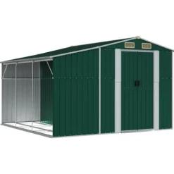 Haveskur i galvaniseret stål - Opbevaringsskur til haveværktøj | Farve: Grøn | Størrelse: 277x279x179 cm