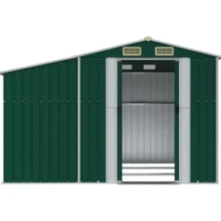 Haveskur i galvaniseret stål - Opbevaringsskur til haveværktøj | Farve: Grøn | Størrelse: 277x279x179 cm