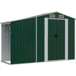 Haveskur i galvaniseret stål - Opbevaringsskur til haveværktøj | Farve: Grøn | Størrelse: 277x279x179 cm