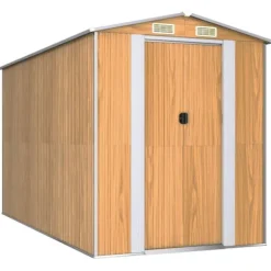 Haveskur i galvaniseret stål - Rummeligt opbevaringsskur | Farve: Lysebrun | Størrelse: 192x357x223 cm