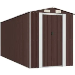 Haveskur i galvaniseret stål - Rummeligt og holdbart | Størrelse: 192x523x223 cm | Farve: Mørkebrun