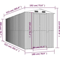 Haveskur i galvaniseret stål - Rummeligt og holdbart | Størrelse: 192x523x223 cm | Farve: Mørkebrun