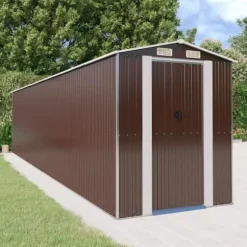 Haveskur i galvaniseret stål - Smart opbevaringsløsning | Farve: Mørkebrun | Størrelse: 192x85x223 cm