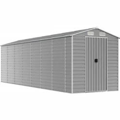Haveskur i galvaniseret stål - Multifunktionelt opbevaringsskur | Størrelse: 191x640x198 cm | Farve: Lysegrå