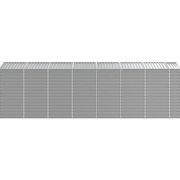 Haveskur i galvaniseret stål - Multifunktionelt opbevaringsskur | Størrelse: 191x640x198 cm | Farve: Lysegrå