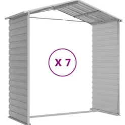 Haveskur i galvaniseret stål - Multifunktionelt opbevaringsskur | Størrelse: 191x640x198 cm | Farve: Lysegrå