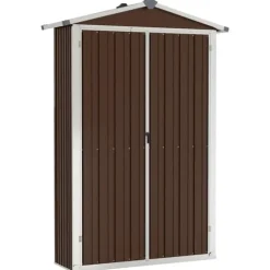 Haveskur i galvaniseret stål - Opbevaringshus | Størrelse: 116x45x175 cm | Farve: Brun