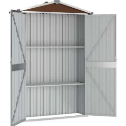 Haveskur i galvaniseret stål - Opbevaringshus | Størrelse: 116x45x175 cm | Farve: Brun