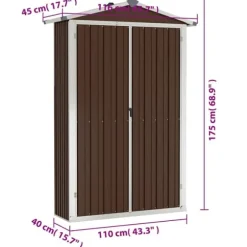 Haveskur i galvaniseret stål - Opbevaringshus | Størrelse: 116x45x175 cm | Farve: Brun