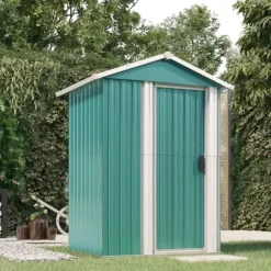 Haveskur i galvaniseret stål - Rummelig opbevaringsløsning | Størrelse: 126x97,5x177 cm | Farve: Grøn
