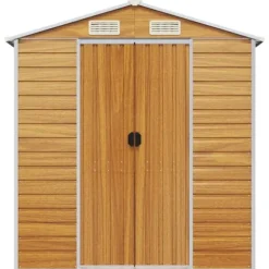 Haveskur i galvaniseret stål - Opbevaring med ventilation | Farve: Lysebrun | Størrelse: 191x470x198 cm