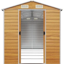 Haveskur i galvaniseret stål - Opbevaring med ventilation | Farve: Lysebrun | Størrelse: 191x470x198 cm