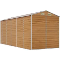 Haveskur i galvaniseret stål - Opbevaring med ventilation | Farve: Lysebrun | Størrelse: 191x470x198 cm