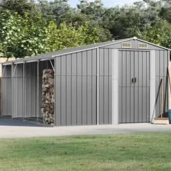 Haveskur i galvaniseret stål - Opbevaring til værktøj | Farve: Grå | Størrelse: 277x365,5x179 cm