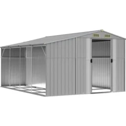 Haveskur i galvaniseret stål - Opbevaring til værktøj | Farve: Grå | Størrelse: 277x365,5x179 cm