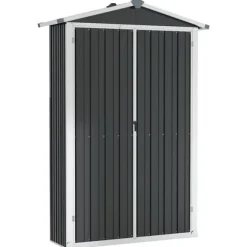 Haveskur i galvaniseret stål - Opbevaringsskur | Farve: Antracitgrå | Størrelse: 116x45x175 cm