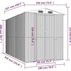 Haveskur i galvaniseret stål - Rummelig opbevaringsløsning | Farve: Lysegrå | Størrelse: 192x357x223 cm