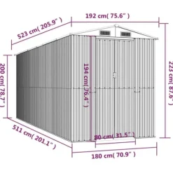 Haveskur i galvaniseret stål - Rummelig opbevaringsløsning | Farve: Lysebrun | Størrelse: 192x523x223 cm