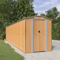 Haveskur i galvaniseret stål til opbevaring | Størrelse: 192x85.5x223 cm | Farve: Lysebrun
