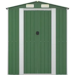 Haveskur i galvaniseret stål - Rummeligt opbevaringsskur | Farve: Grøn | Størrelse: 192x440x223 cm