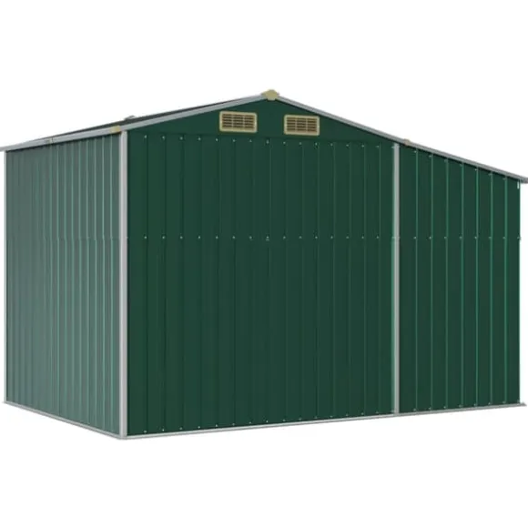 Haveskur i galvaniseret stål - Multifunktionelt opbevaringsskur | Farve: Grøn | Størrelse: 277x192,5x179 cm