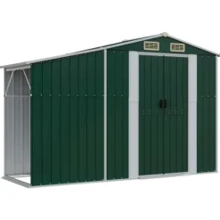 Haveskur i galvaniseret stål - Multifunktionelt opbevaringsskur | Farve: Grøn | Størrelse: 277x192,5x179 cm