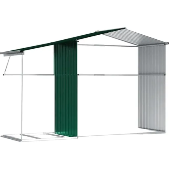 Haveskur i galvaniseret stål - Multifunktionelt opbevaringsskur | Farve: Grøn | Størrelse: 277x192,5x179 cm
