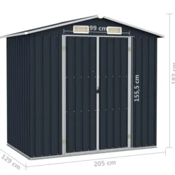 Haveskur i galvaniseret stål - Holdbart opbevaringshus | Farve: Antracitgrå | Størrelse: 205x129x183 cm