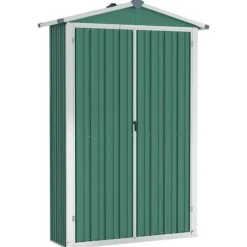 Haveskur i galvaniseret stål - Opbevaringshus | Farve: Grøn | Størrelse: 116x45x175 cm